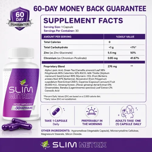 Slim Metric supplement facts and ingredient label